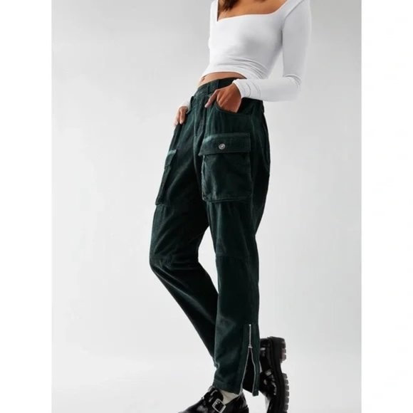 Free People London Calling Slouchy Cord Jeans Pants We The Free Green Pine - Picture 1 of 14